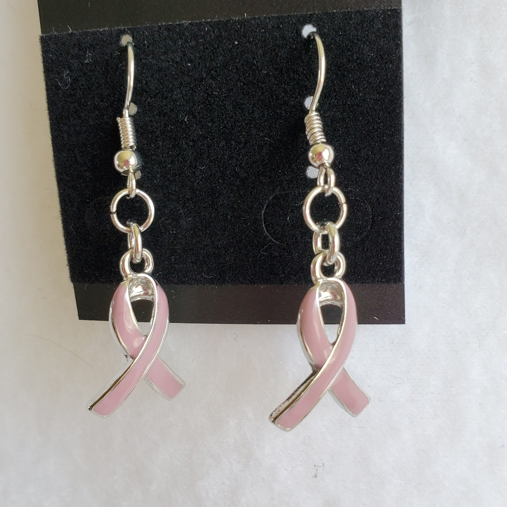 Womens pink ribbon Breast Cancer awareness hook earrings